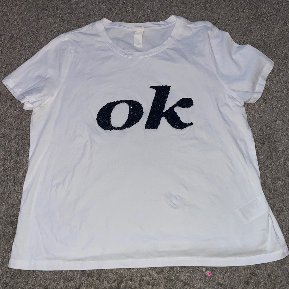 H&M beaded ok slogan top L